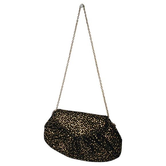 Lauren Merkin Suede Bag Black Gold Metallic Dots Chain Strap Evening Baguette. - Picture 5 of 16